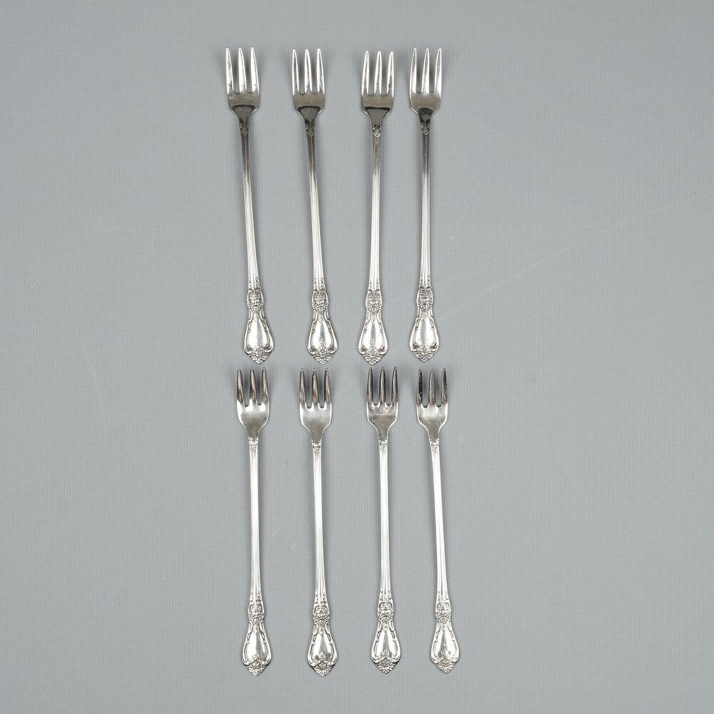 Lot of 8 Distinction Deluxe HH Stainless By Oneida Cocktail Shrimp Forks MCM VTG